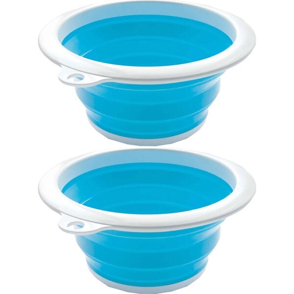 2x Roger Armstrong Round Folding Silicone & Plastic Collapsible Bucket 6L Blue