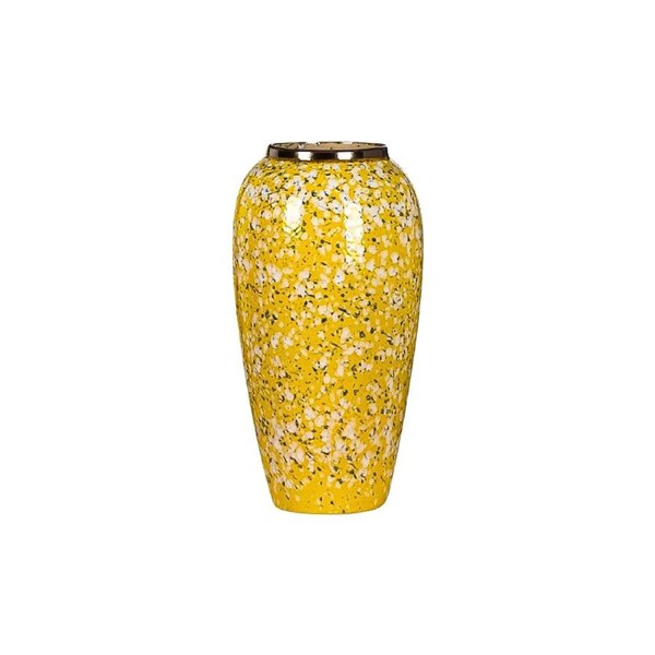 SOGA 35x17cm Yellow with White Mini Floral Large Ceramic Flower Vase Elegant Living Room Home Decor