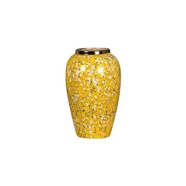 SOGA 30x19cm Yellow with White Mini Floral Medium Ceramic Flower Vase Elegant Living Room Home Decor
