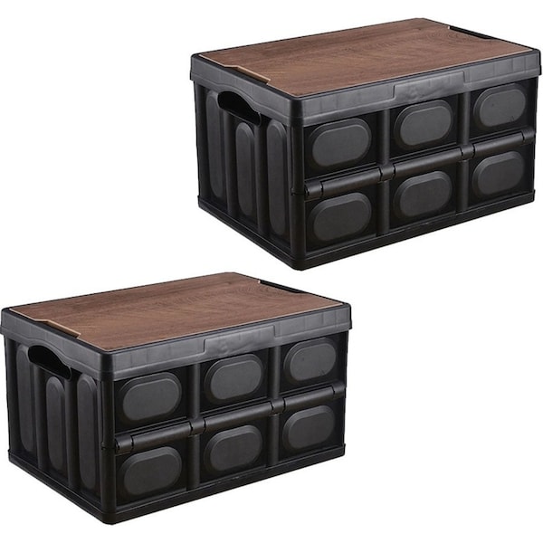 SOGA 2X 34.5x22cm 18L Black Car & Camping Foldable Storage Box Crate Stackable Container No Handle