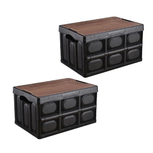 SOGA 2X 52.5x35.5cm 55L Black Car & Camping Foldable Storage Box Crate Stackable Container No Handle