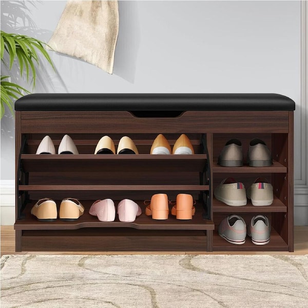 ALFORDSON Shoe Cabinet Bench 6 Shelves Flip-Drawer Walnut