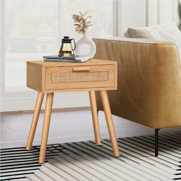 ALFORDSON Bedside Table Nightstand Rattan Oak