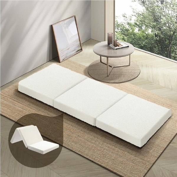 Bedra Folding Foam Mattress Sherpa Fleece Sofa Bed Foldable Camping Mat Warm (Single)