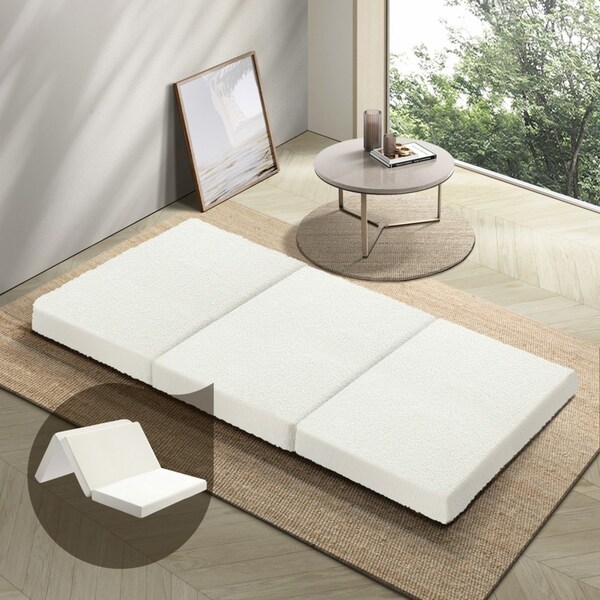 Bedra Folding Mattress Sherpa Fleece Sofa Bed Foam Foldable Warm Floor Mat (Double)