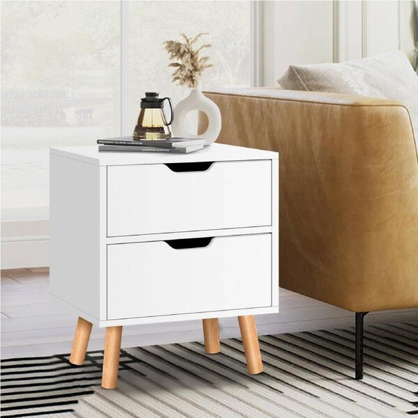 ALFORDSON 2 Drawers Bedside Table Nightstand Side Table (White)
