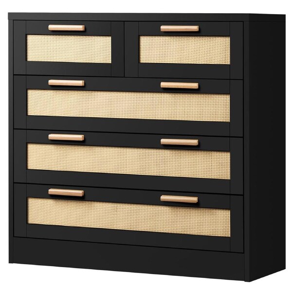5 Chest of Drawers ALFORDSON Rattan Cabinet (Black)