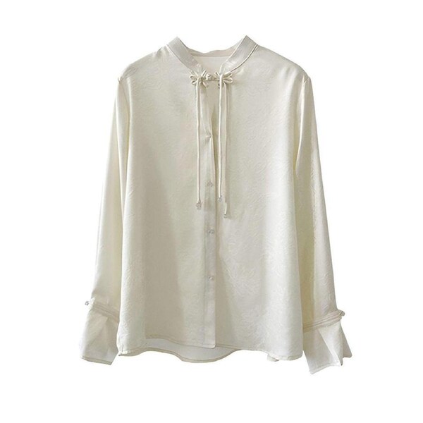 Elegant Retro Chinese Style Satin Top with Fringe and Disc Buckle Design for Women