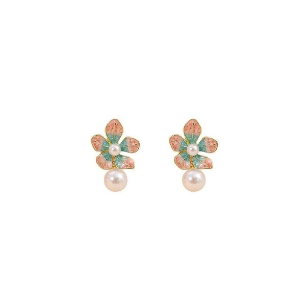 Vintage French Earrings Sweet Two-Tone Green Pink Plant Design Fashion Jewelry