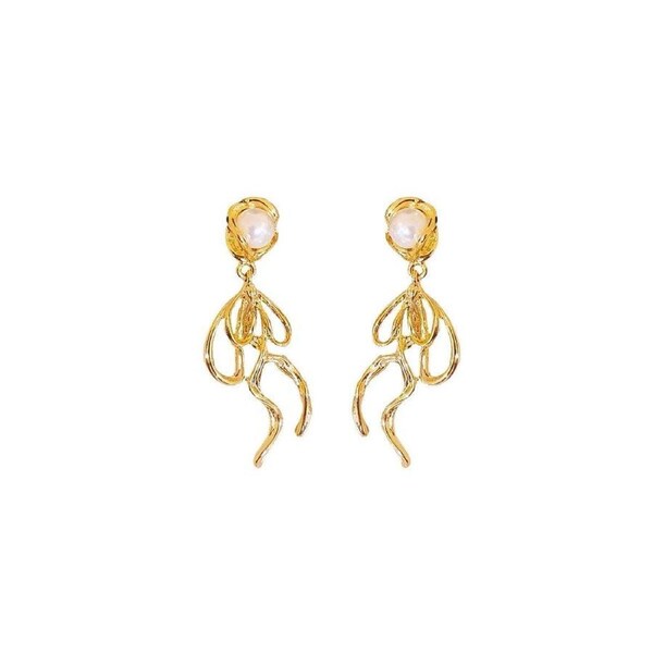French Retro Long Earrings with Soft Flower Bow Design Elegant Vintage Jewelry