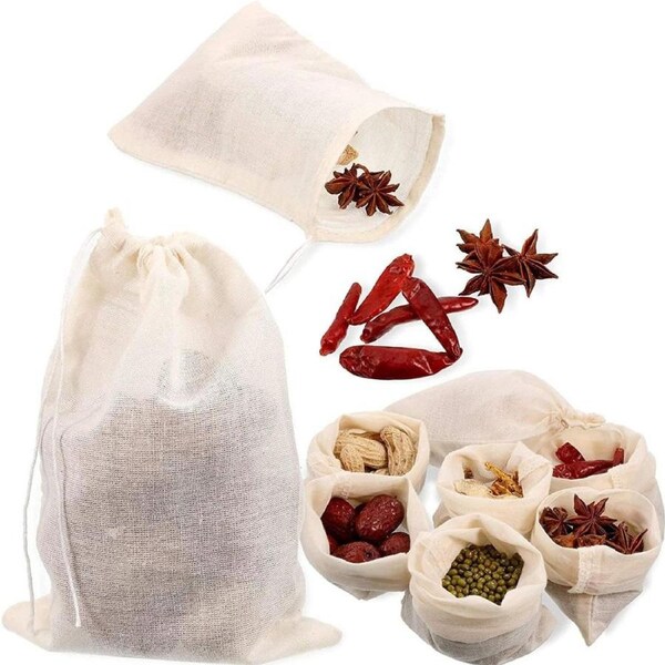 30 Pieces Spice Bags for Cooking Cheesecloth Bags for Straining Reusable Empty Tea Bags Drawstring Soup Bags Muslin Bags (8 x 10 CM)