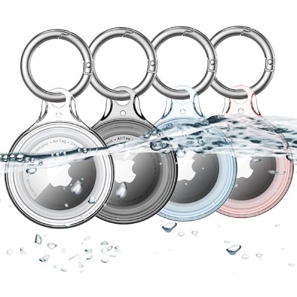4 Pack IPX8 Waterproof Airtag Holder Compatible with Apple AirTags, AirTag Case Keychain Air Tag Holder, Hard PC AirTags Key Ring Cases Tags Chain Apple GPS Item Finders Accessories