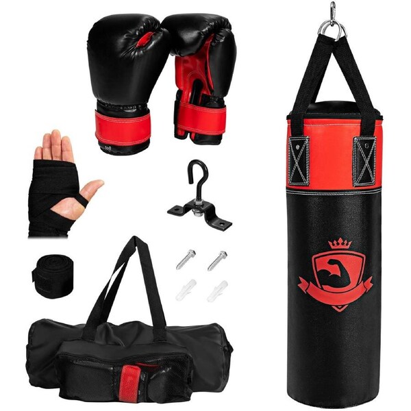 Costway Punching Bag Filled Boxing Bag Set Hanging Punching Bag w/Punch Gloves Black