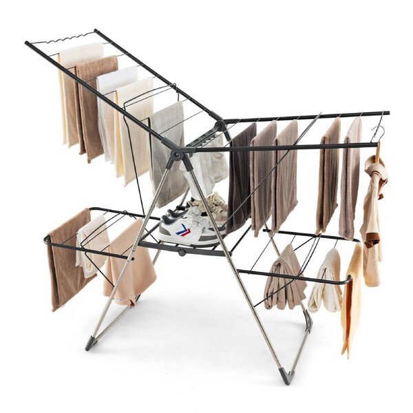 Costway Foldable Clothes Drying Rack 2-Level Large Laundry Drying Rack Freestanding Airer Silver & Gray