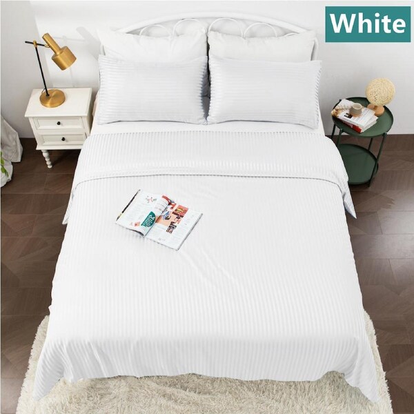LINENOVA Classic Stripes Quilt Cover Set 1800TC High Quality Mifrofiber Bedding Sets 8 Colors 5 Size Choice White / King