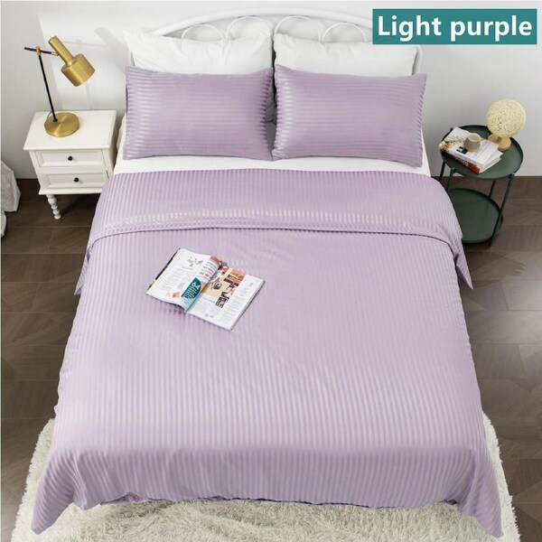 LINENOVA Classic Stripes Quilt Cover Set 1800TC High Quality Mifrofiber Bedding Sets 8 Colors 5 Size Choice Light Purple / Double