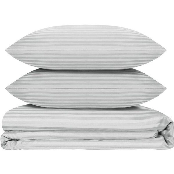 LINENOVA Classic Stripes Quilt Cover Set 1800TC High Quality Mifrofiber Bedding Sets 8 Colors 5 Size Choice Silver Grey / King