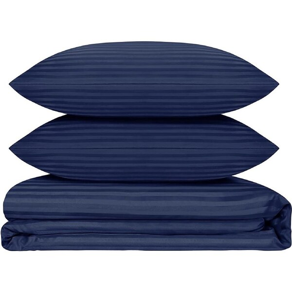 LINENOVA Classic Stripes Quilt Cover Set 1800TC High Quality Mifrofiber Bedding Sets 8 Colors 5 Size Choice Navy / Single
