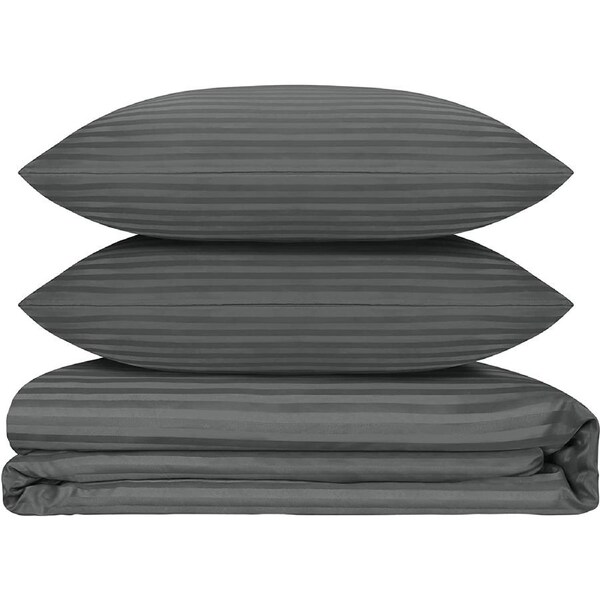 LINENOVA Classic Stripes Quilt Cover Set 1800TC High Quality Mifrofiber Bedding Sets 8 Colors 5 Size Choice Deep Grey / Queen