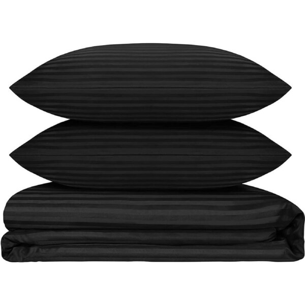 LINENOVA Classic Stripes Quilt Cover Set 1800TC High Quality Mifrofiber Bedding Sets 8 Colors 5 Size Choice Black / Single