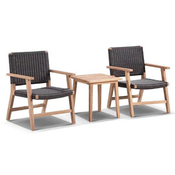 Hamilton Outdoor Wicker and Teak Table and Chairs Balcony Set - Outdoor Dining Settings