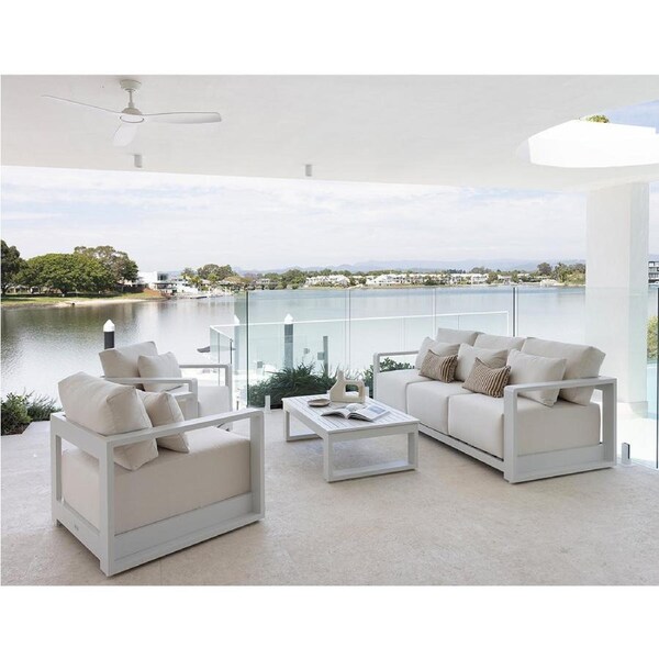 Whitehaven 3+1+1 Outdoor Aluminium Lounge with Sunbrella Cushions with Santorini Coffee Table - Outdoor Aluminium Lounges
