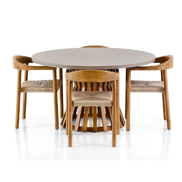 Burleigh Round Indoor Outdoor Concrete Look Dining Setting with Kotara Chairs - Dining Settings