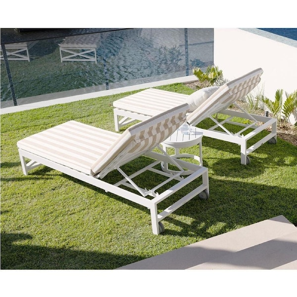 Kansas Outdoor Aluminium Sun Lounge Set on Wheels with Sunbrella Cushions - Outdoor Sun Lounges