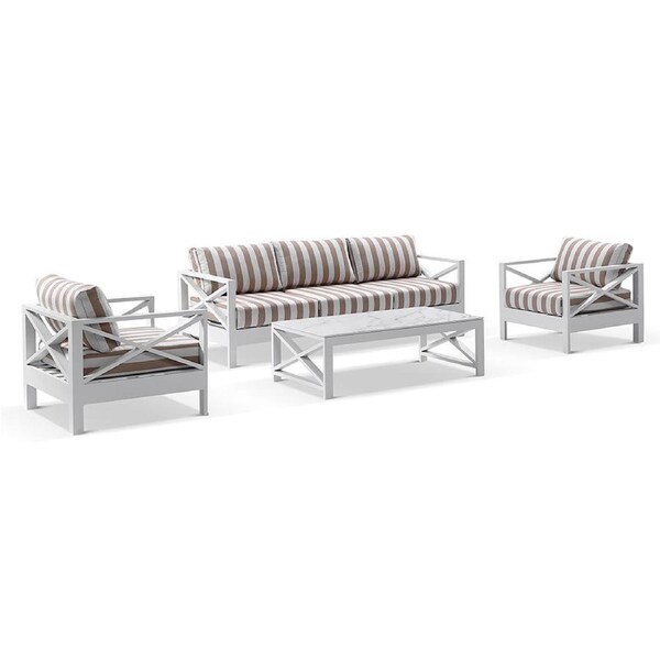 Kansas 3+1+1 seater Outdoor Aluminium Lounge Set with Coffee Table in Sunbrella - Outdoor Aluminium Lounges