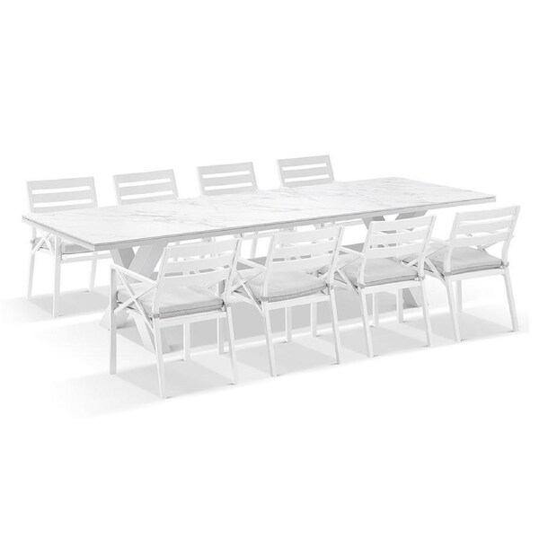 Kansas Outdoor Ceramic 3m Aluminium Dining Table with 10 Chairs Setting - Outdoor Aluminium Dining Settings