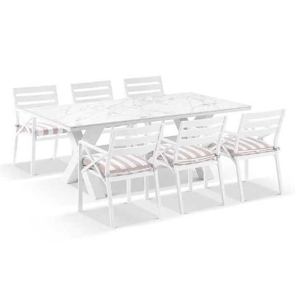 Kansas Outdoor Ceramic 2m Aluminium Dining Table with 8 Chairs Setting in Sunbrella - Outdoor Aluminium Dining Settings