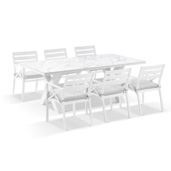 Kansas Outdoor Ceramic 2m Aluminium Dining Table with 8 Chairs Setting - Outdoor Aluminium Dining Settings