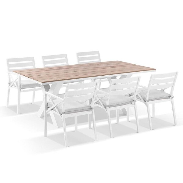 Kansas 2m Outdoor Teak Timber and Aluminium Dining Table with 8 Chairs - Outdoor Aluminium Dining Settings