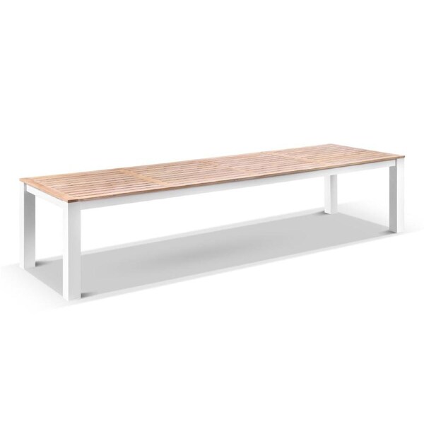 Balmoral 3.55m Teak Top Aluminium Table with 12 Kansas Dining Chairs - Outdoor Aluminium Dining Settings