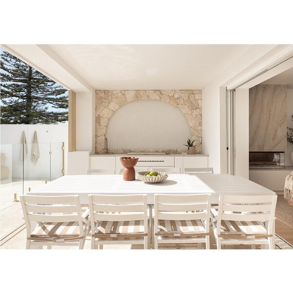 Santorini 2.5m Outdoor Rectangle Aluminium Dining Table with 8 Kansas Chairs in Sunbrella - Outdoor Dining Settings