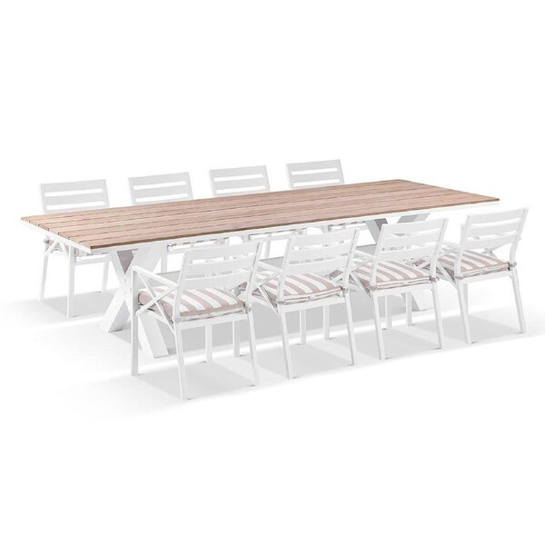 Kansas 3m Outdoor Teak and Aluminium Dining with 10 Chairs with Sunbrella cushions - Outdoor Aluminium Dining Settings