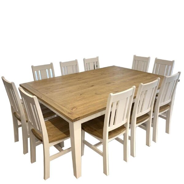 Leura Belle Large Rustic 10 Seater Dining Table and Chairs Setting - Dining Settings