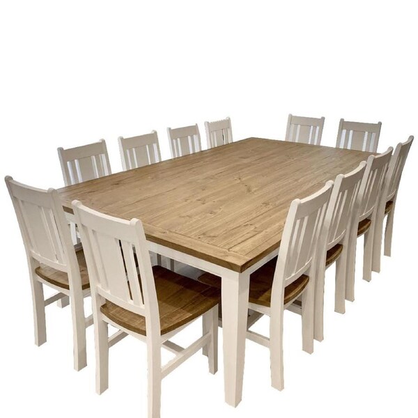 Leura Belle Large Rustic 12 Seater Dining Table and Chairs Setting - Dining Settings