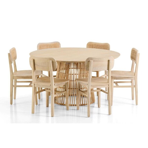 Tamborine Indoor 1.4m Round Dining Setting with 6x Ettalong Chairs - Dining Settings