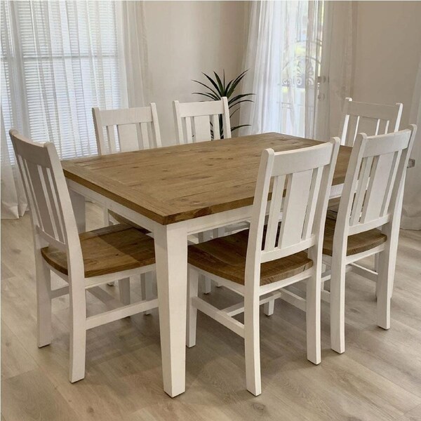 Leura Belle Rustic 6 Seater Rectangle Dining Table and Chairs Setting - Dining Settings