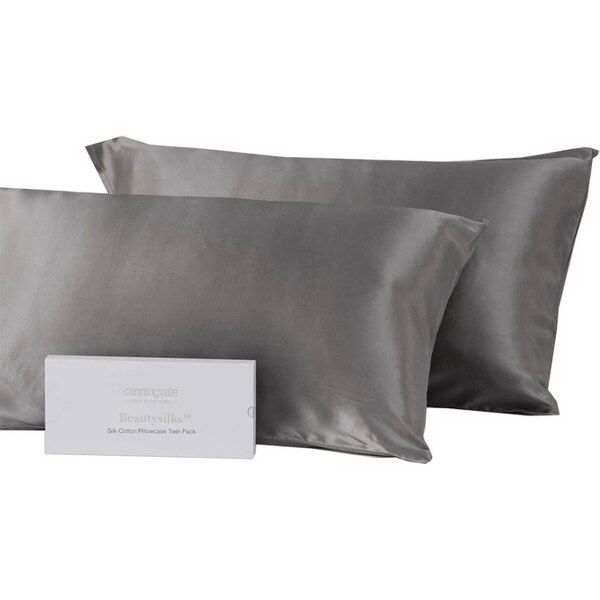 Canningvale Beautysilks Mulberry Silk Smooth Soft Pillowcase Twin Pack Platinum