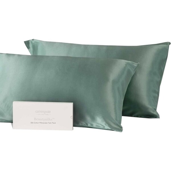 Canningvale Beautysilks Mulberry Silk Smooth Soft Pillowcase Twin Pack Moss