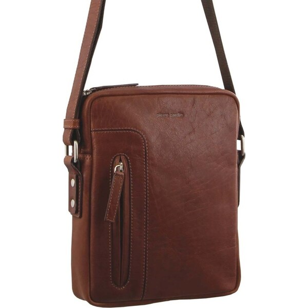 Pierre Cardin 26cm Rustic Leather iPad Cross-Body Bag w/ Zip/Pockets Chestnut
