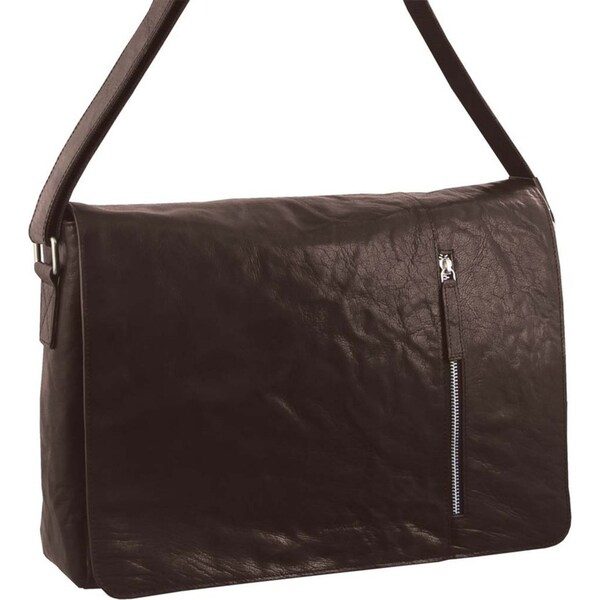 Pierre Cardin 39cm Rustic Leather Computer/Messenger Bag w/ Zip/Pockets Brown