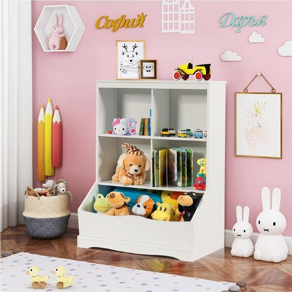 Costway 96x49x15cm Multi-functional Storage Cabinet 3-Tier Ample Bookcase Shelf Cube Storage Unit for Book StuffHome White