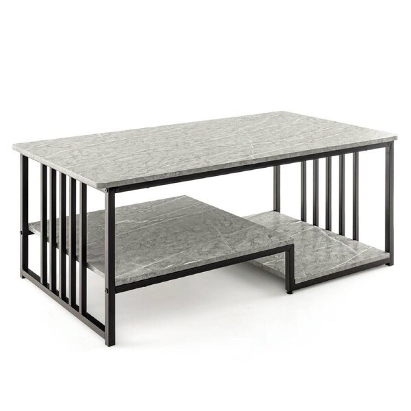 Costway 2-Tier Coffee Table Square End Metal Center Tea Table w/Storage Shelves Adjustable for Living Room Grey