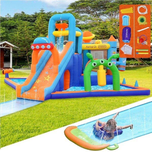 330X391CM AirMyFun 12 Play Zones Inflatable Trampoline Castle Space Theme Water Slide