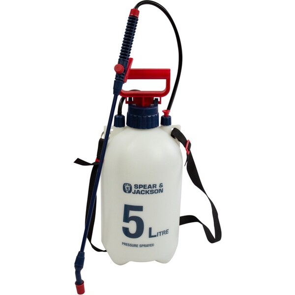 Spear & Jackson 5L Pressure Sprayer Lawn/Garden Water Spray Wand Bottle White