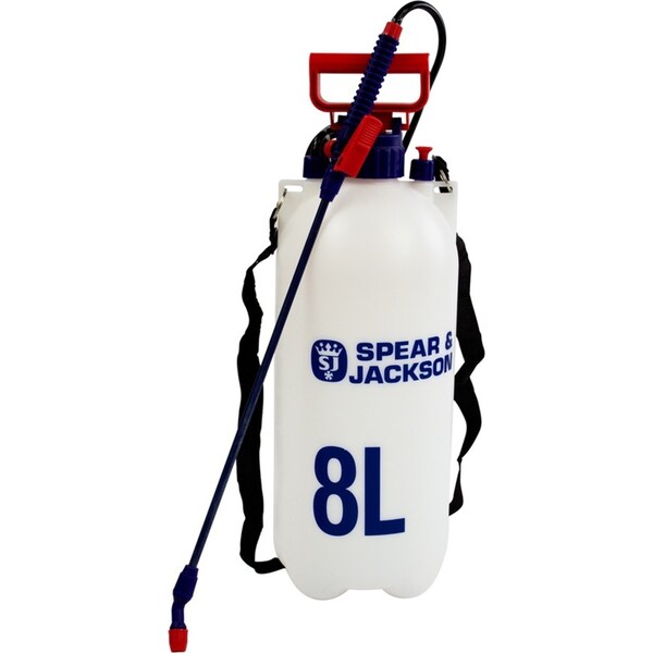 Spear & Jackson 8L Pressure Sprayer Lawn/Garden Water Spray Wand Bottle White