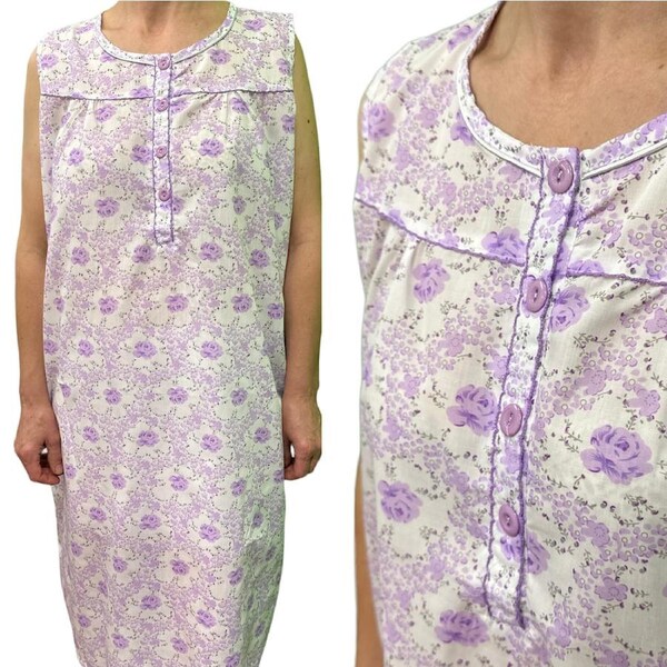 Womens 100% Cotton Sleeveless Nightie Gown Night Dress Pyjamas PJ Pajamas Sleep - Lilac 18